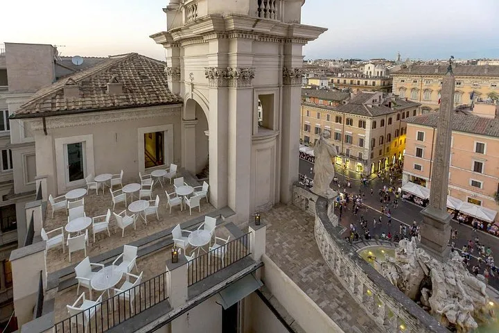 The Terrazza Borromini opera concert and aperitif over Piazza Navona, sold on Viator, an opera dinner in Rome, opera houses in Rome